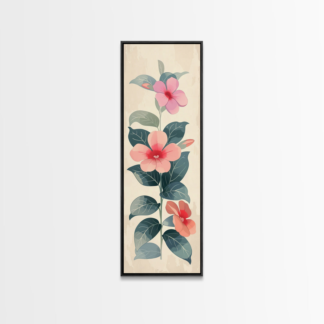 Floral Bouquet With Pink And Red Flowers - Skinny Art Tall Art Framed Canvas Print Japanese Style Art Ukiyo-e Art
