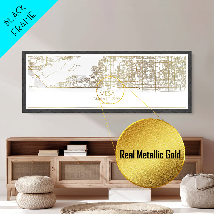 Mesa Arizona City Poster, Panoramic street map, black and gold, Metallic Gold Art, Metal Art, wood framed map, Modern House Art, Map Print
