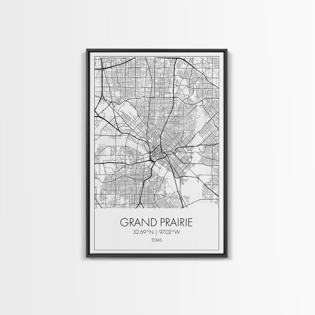 Grand Prairie Street Map, Texas Map, City Map Art, Minimalist Art, Wall Art, Canvas Print, Black And White, Travel Print, Anniversary Gift