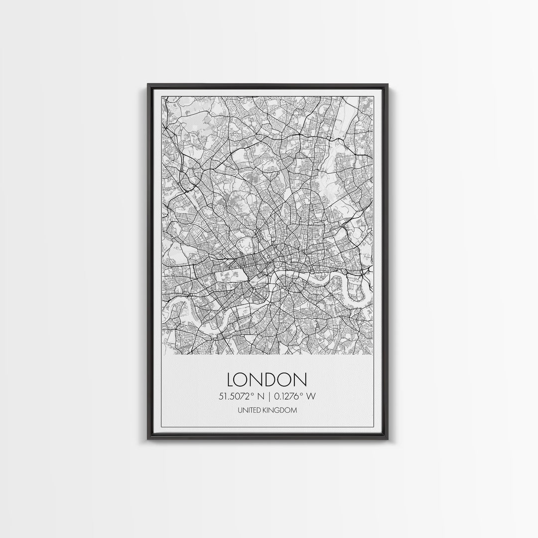 London Street Map, United Kingdom Map, City Map Art, Modern Wall Art, Wall Art, Canvas Print, Travel Art, Home Wall Décor, Bon Voyage Gift