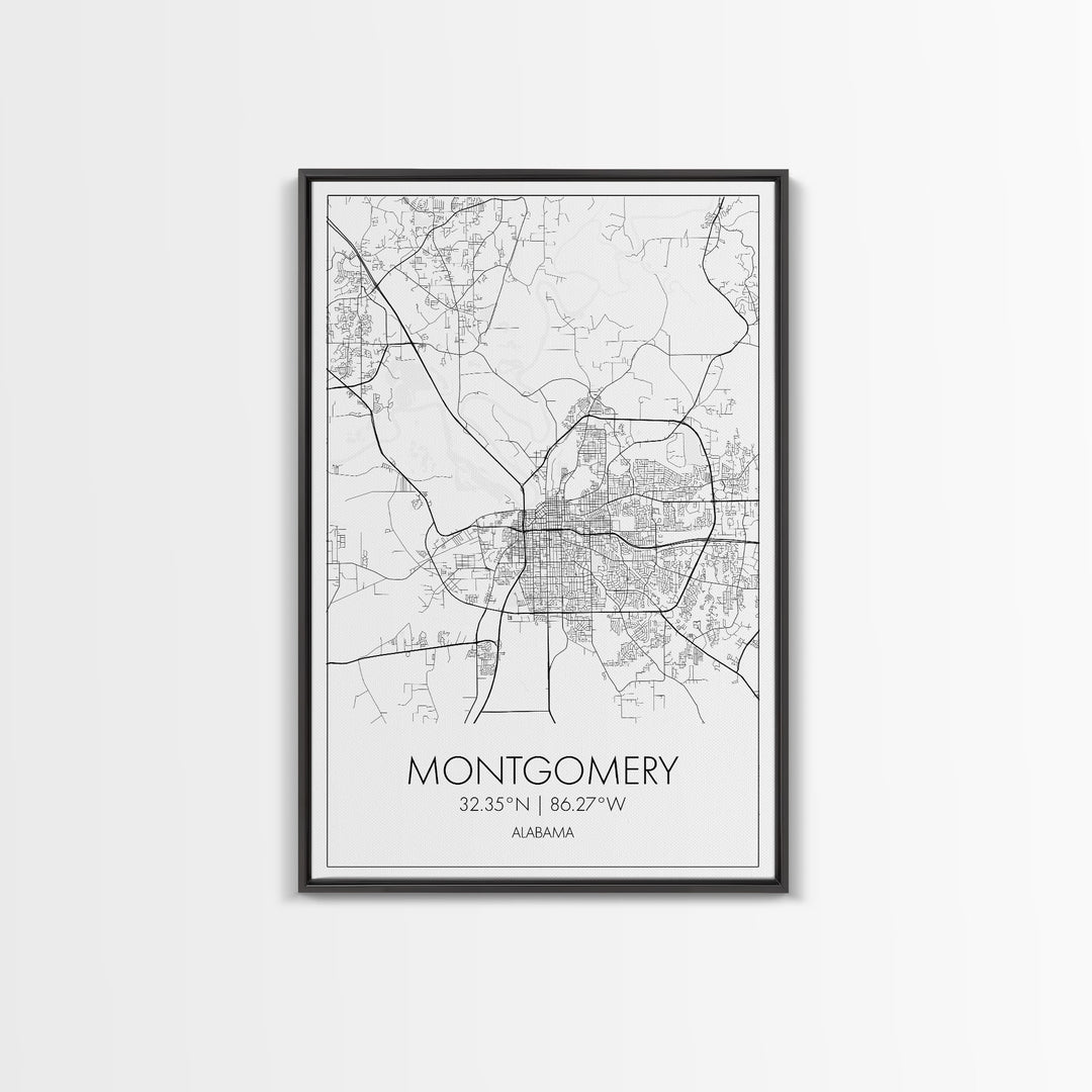 Montgomery Street Map, Alabama Map, City Map Art, Modern Art, Wall Art, Canvas Print, Bedroom Print, Family Gift, Travel Wall Décor