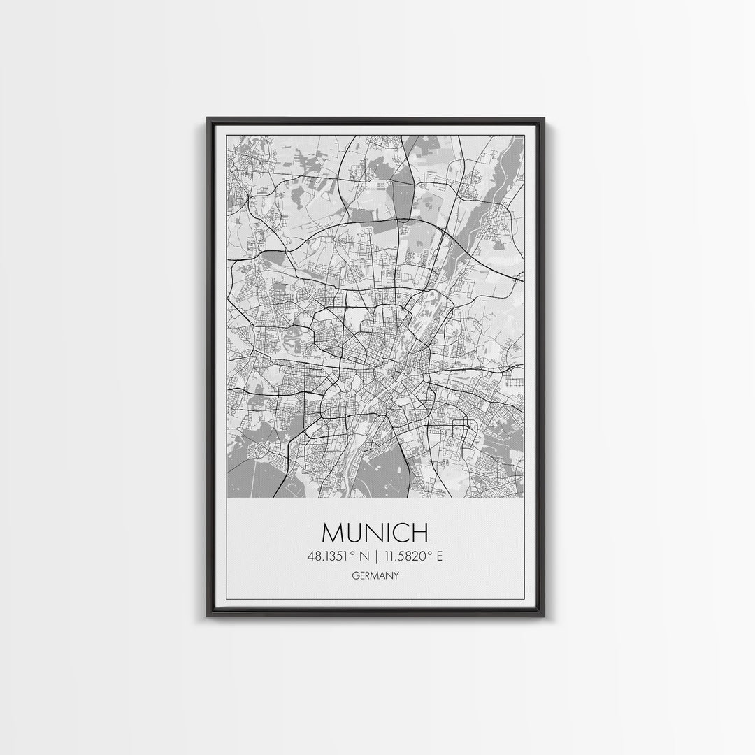 Munich Street Map, Germany Map, Europe City Map Art, Modern Art, Wall Art, Canvas Print, Dorm Wall Décor, Holiday Gift, Travel Wall Print
