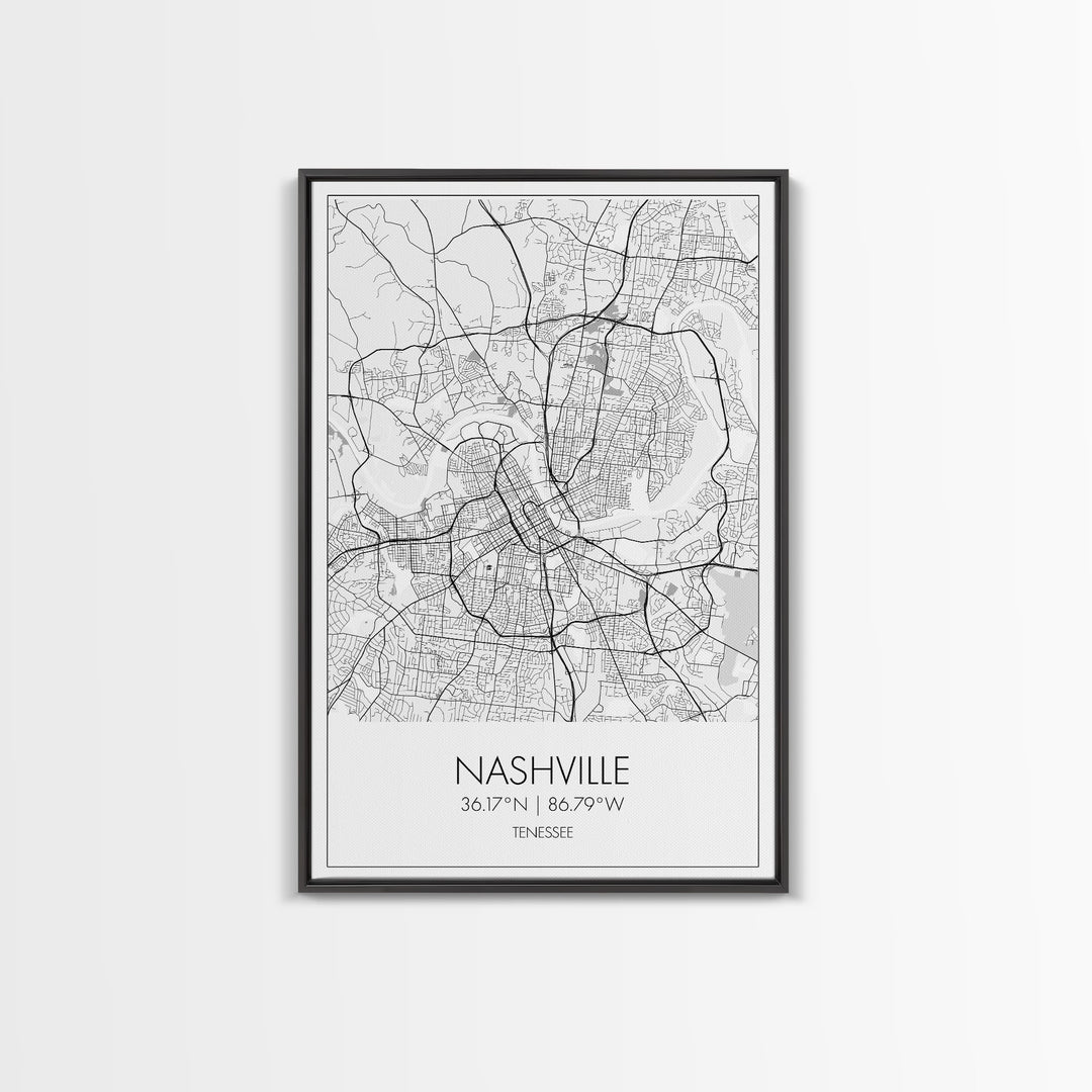 Nashville Street Map, Tennessee Map, City Map Art, Modern Art, Wall Art, Canvas Print, Music Studio Art, Gift For Music Lover, Travel Art