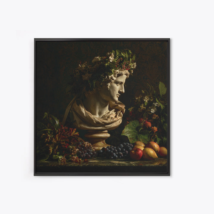 Floral Garland Surrounding a Classical Profile Canvas Print, Renaissanceinspired Art, Botanical Art, Living Room Decor, Classic, REN-1x1-46