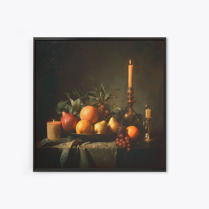 Oil Painted Fruit Still Life on Dark Canvas Print, Renaissanceinspired Art, Fantasy Decor, Living Room Decor, Classic, REN-1x1-51