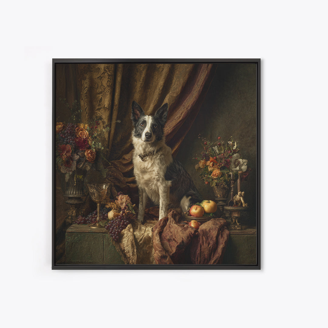 Noble Dog Portrait Framed Canvas Print, Renaissanceinspired Art, Mosaic Wall Art, Living Room Decor, Fine Art, Classic, REN-1x1-68