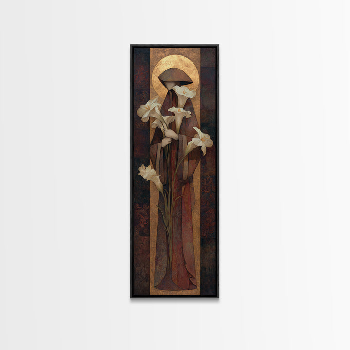 Saint Like Figure Holding White Lilies Canvas Print, Renaissanceinspired Art, Fine Art Print, Living Room Decor, Oil Painting, REN-1x3-25