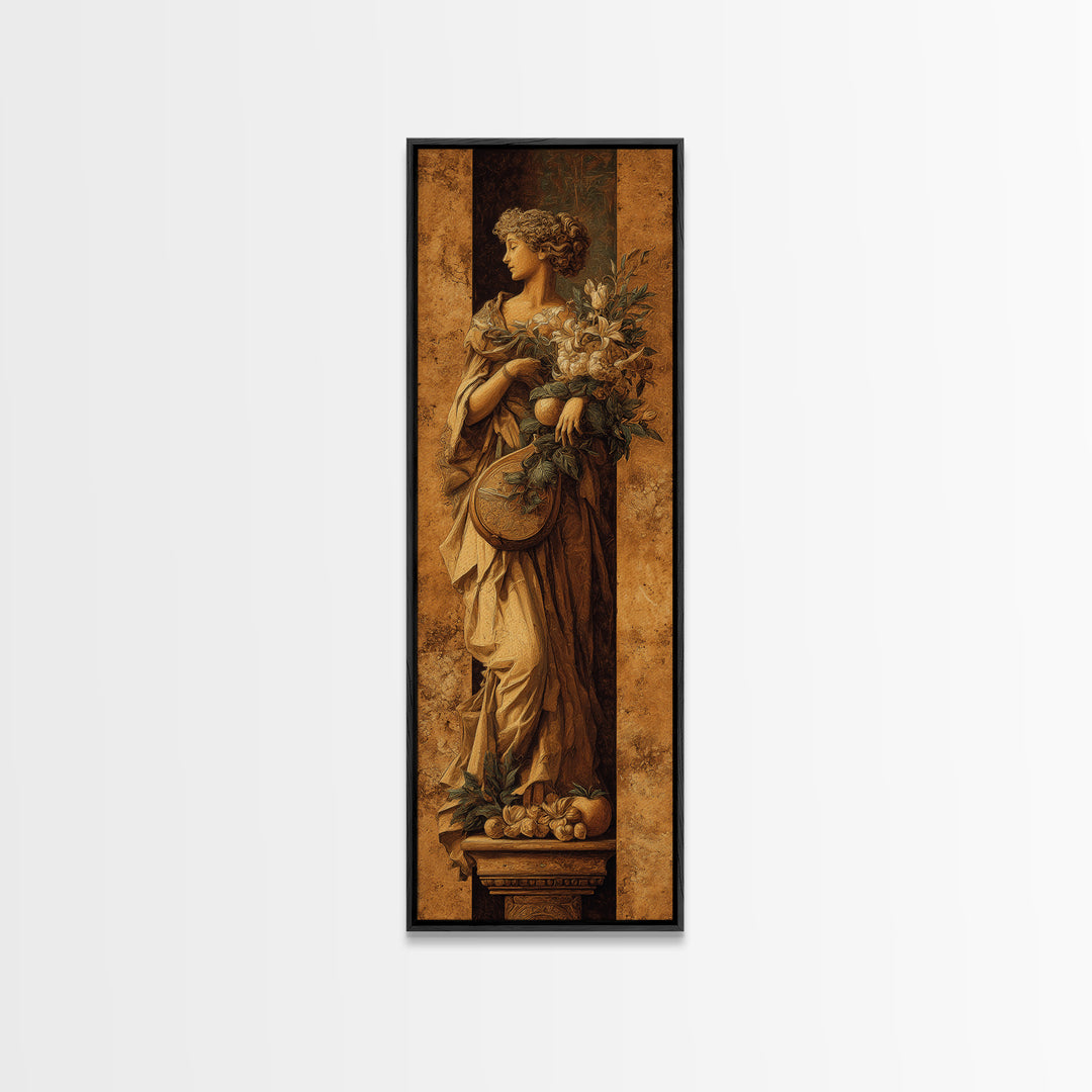 Renaissance Style Musician with Lute Framed Canvas Print, Renaissanceinspired Art, Floral Print, Living Room Decor, Classic, REN-1x3-4