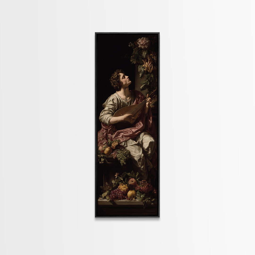 Renaissance Style Musician with Lute Framed Canvas Print, Renaissanceinspired Art, Classic Art, Living Room Decor, Classic, REN-1x3-52