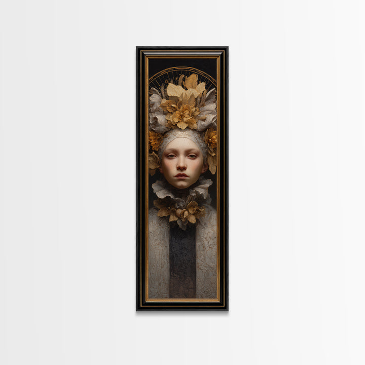 Gold Halo Portrait Canvas Print, Renaissanceinspired Art, Floral Painting, Living Room Decor, Oil Painting, Classic, Art Print, REN-1x3-65