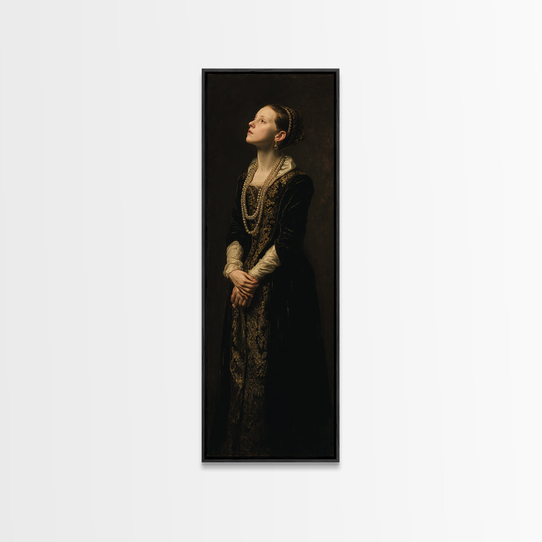 Portrait with Pearl Necklace and Velvet Dress Canvas Print, Renaissanceinspired Art, Art Print, Living Room Decor, Classic, REN-1x3-72