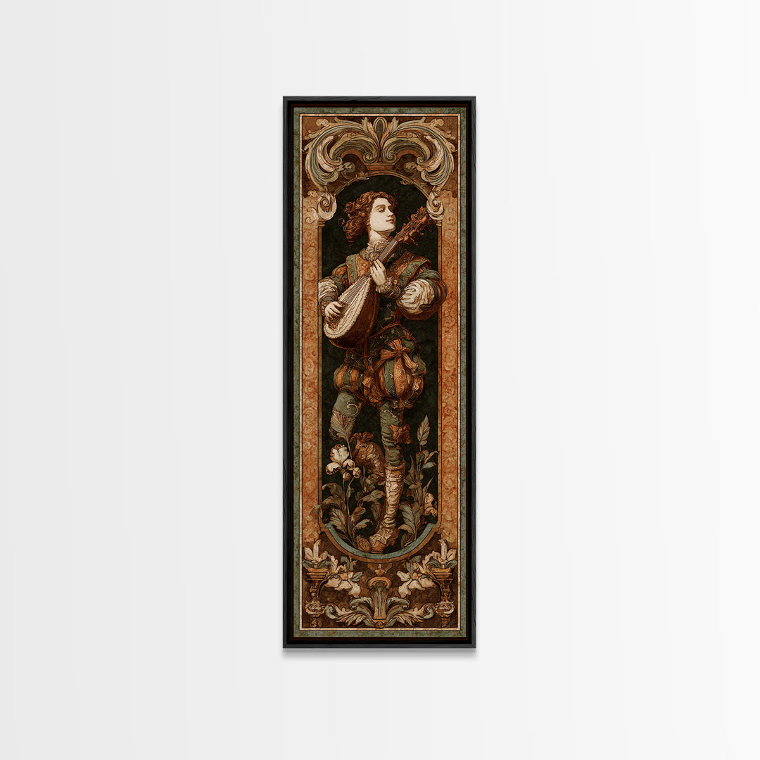 Renaissance Style Musician with Lute Framed Canvas Print, Renaissanceinspired Art, Room Decor, Living Room Decor, Oil Painting, REN-1x3-76