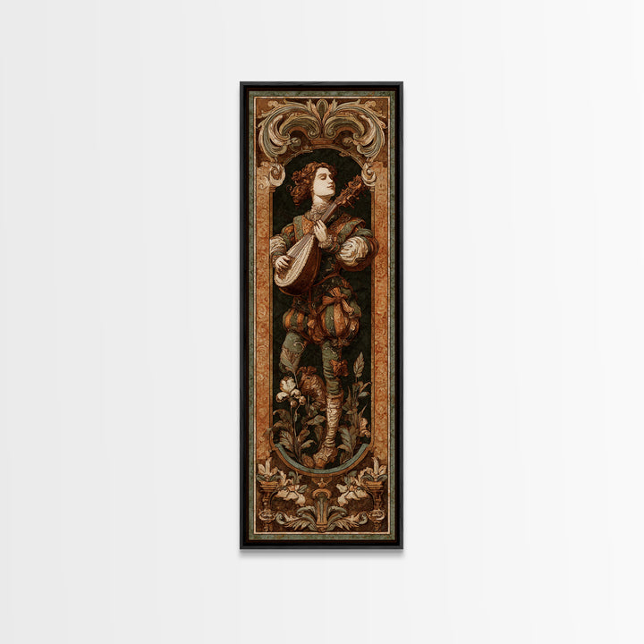 Renaissance Style Musician with Lute Framed Canvas Print, Renaissanceinspired Art, Room Decor, Living Room Decor, Oil Painting, REN-1x3-76