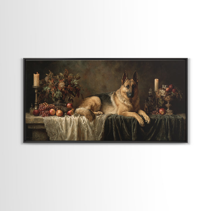 Noble Dog Portrait Framed Canvas Print, Renaissanceinspired Art, Neutral Decor, Living Room Decor, Oil Painting, Classic, REN-2x1-16