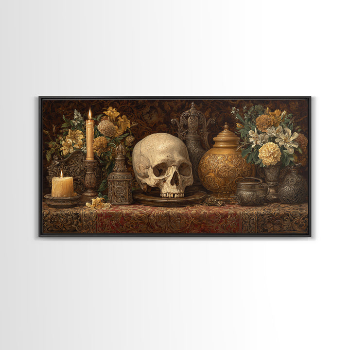 Old Master Skull and Candle Still Life Canvas Print, Renaissanceinspired Art, Fine Art Print, Living Room Decor, Classic, REN-2x1-54
