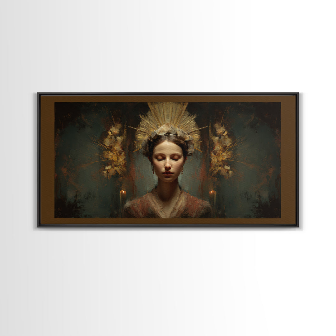 Gold Halo Portrait Canvas Print, Renaissanceinspired Art, Luxury Decor, Living Room Decor, Fine Art, Classic, Printable Art, REN-2x1-73