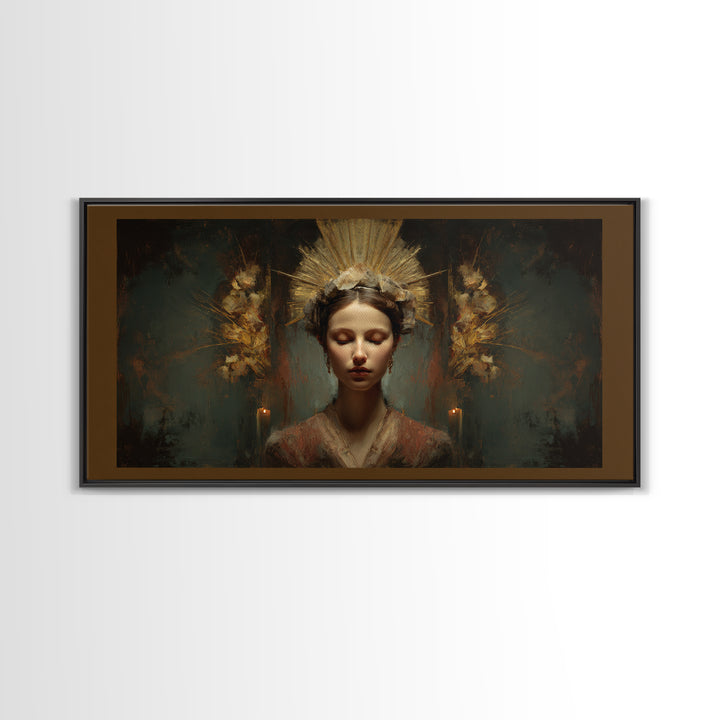 Gold Halo Portrait Canvas Print, Renaissanceinspired Art, Luxury Decor, Living Room Decor, Fine Art, Classic, Printable Art, REN-2x1-73