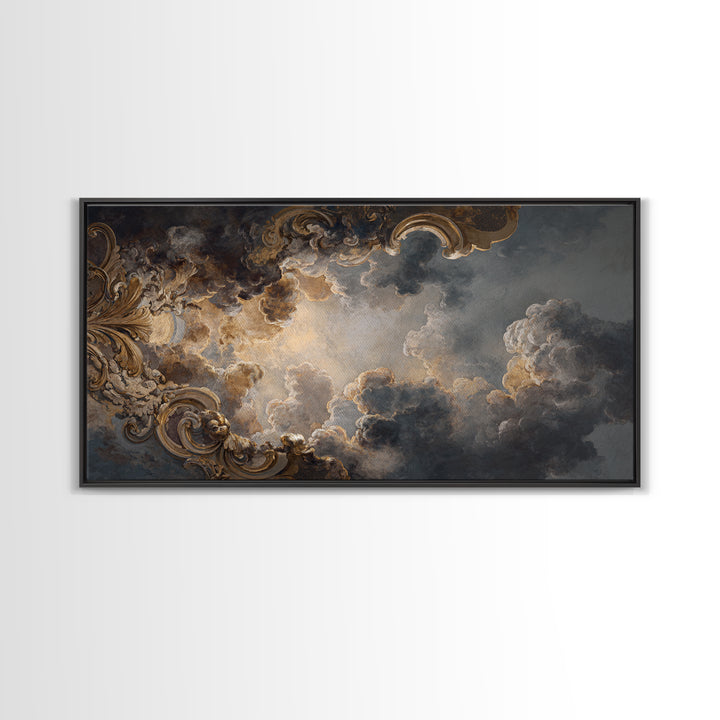 Fresco Celestial Ceiling Composition Framed Canvas Print, Renaissanceinspired Art, Boho Decor, Living Room Decor, Classic, REN-2x1-83