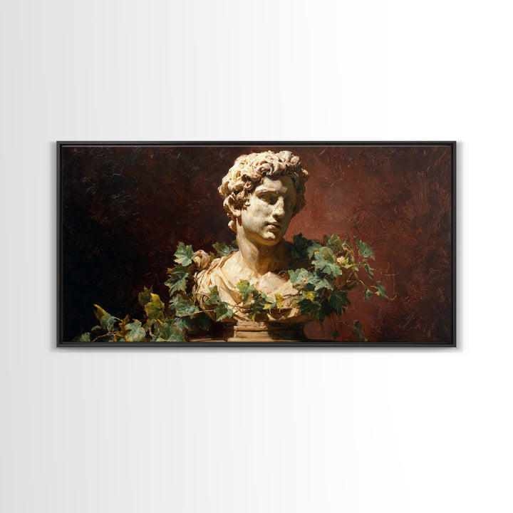 Classical Statue Bust Covered Framed Canvas Print, Renaissanceinspired Art, Botanical Art, Living Room Decor, Fine Art, Classic, REN-2x1-87
