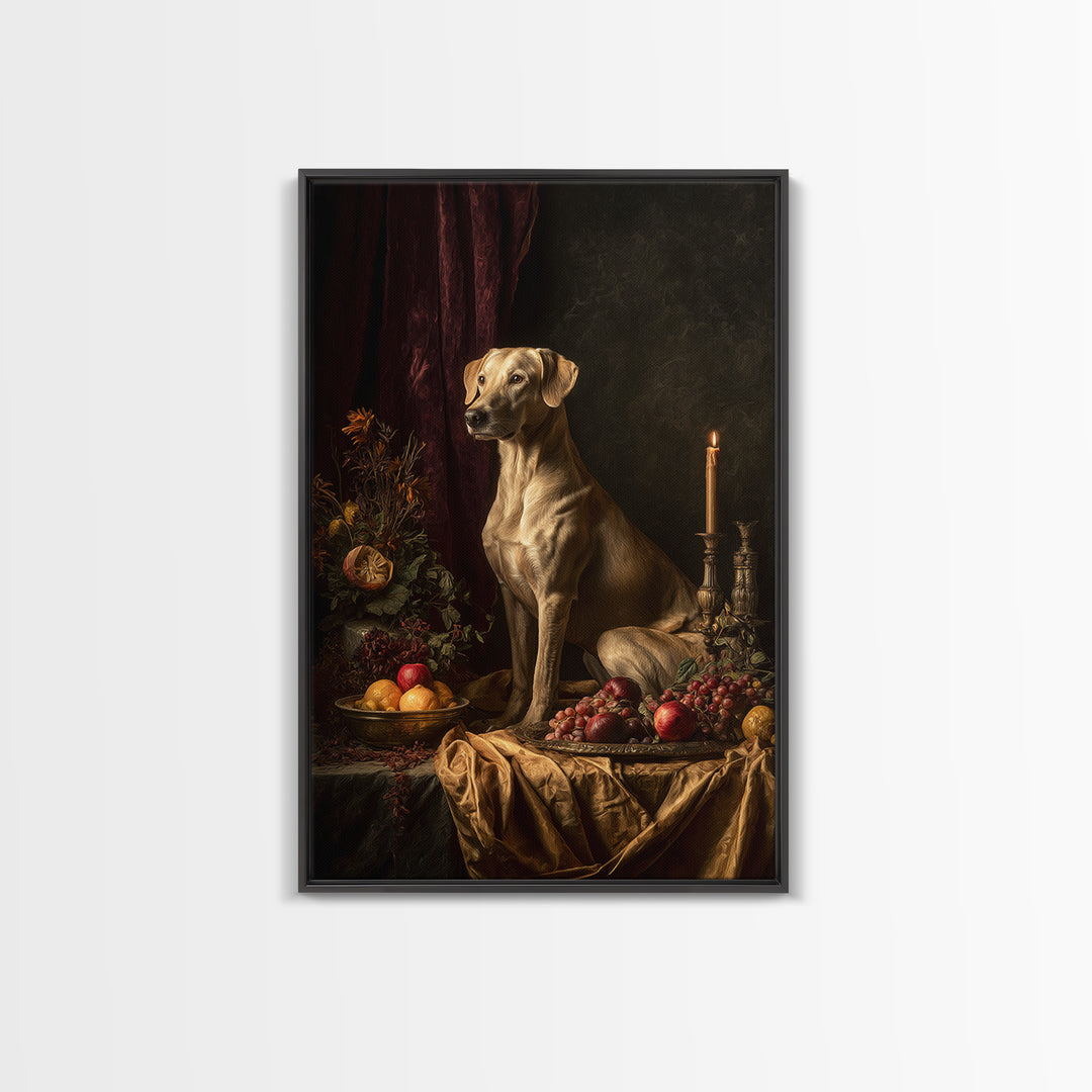 Noble Dog Portrait Framed Canvas Print, Renaissanceinspired Art, Cat Painting, Living Room Decor, Oil Painting, Classic, REN-2x3-100