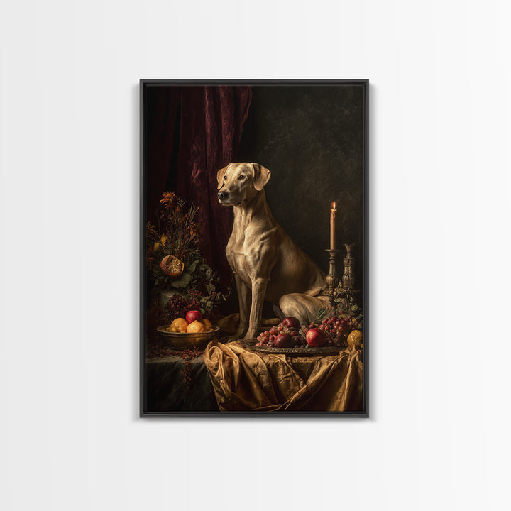 Noble Dog Portrait Framed Canvas Print, Renaissanceinspired Art, Cat Painting, Living Room Decor, Oil Painting, Classic, REN-2x3-100