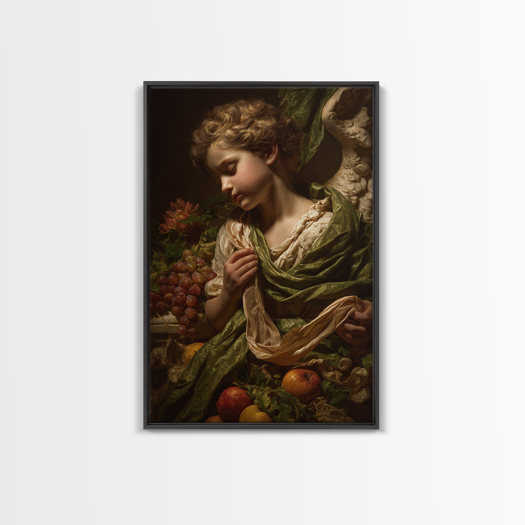 Cherub Holding a Ribbon Among Clouds Canvas Print, Renaissanceinspired Art, Elegant Home Decor, Living Room Decor, Oil Painting, REN-2x3-14