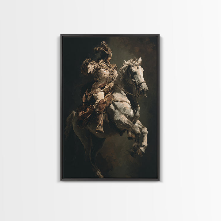 Classical Horse and Rider Framed Canvas Print, Renaissanceinspired Art, Modern Decor, Living Room Decor, Abstract Art, Classic, REN-2x3-17
