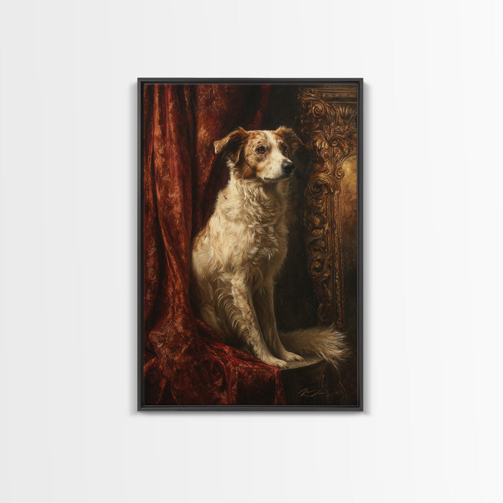 Noble Dog Portrait Framed Canvas Print, Renaissanceinspired Art, Textured Painting, Living Room Decor, Fine Art, Classic, REN-2x3-28