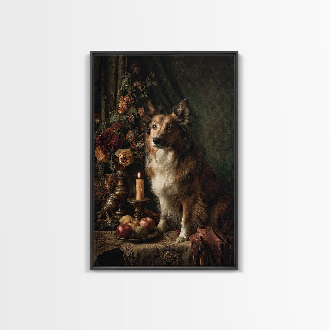 Noble Dog Portrait Framed Canvas Print, Renaissanceinspired Art, Cat Painting, Living Room Decor, Classic, Gallery Decor, REN-2x3-4