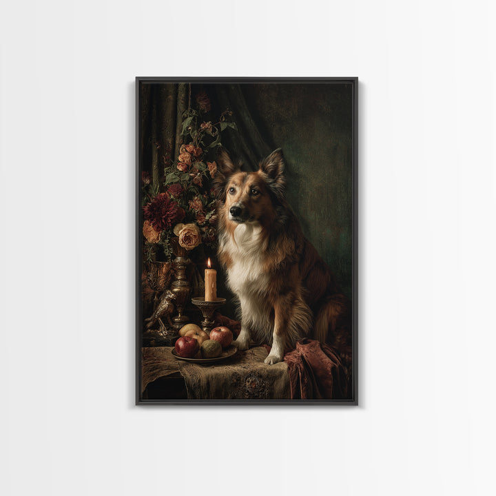 Noble Dog Portrait Framed Canvas Print, Renaissanceinspired Art, Cat Painting, Living Room Decor, Classic, Gallery Decor, REN-2x3-4