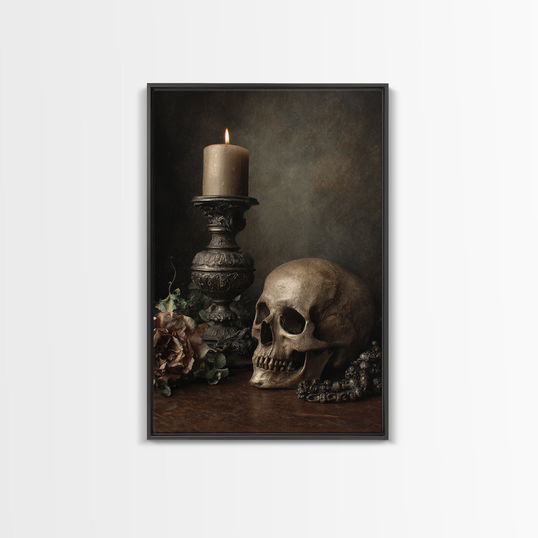 Old Master Skull and Candle Still Life Framed Canvas Print, Renaissanceinspired Art, Room Decor, Living Room Decor, Classic, REN-2x3-90