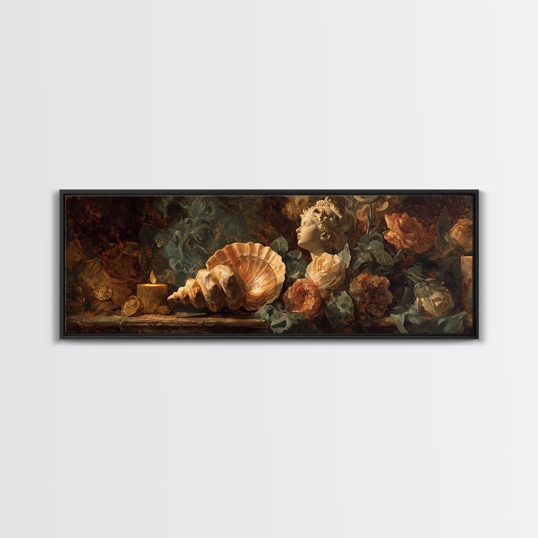 Venus Inspired Figure with Seashell and Roses Canvas Print, Renaissanceinspired Art, Romantic Art, Living Room Decor, Classic, REN-3x1-20