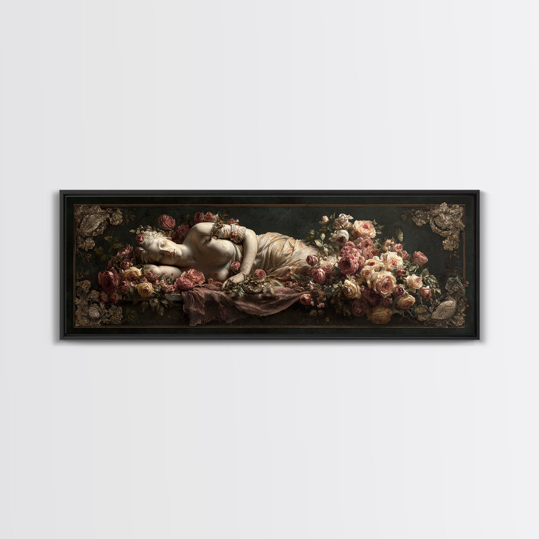 Venus Inspired Figure with Seashell and Roses Canvas Print, Renaissanceinspired Art, Room Decor, Living Room Decor, Classic, REN-3x1-68