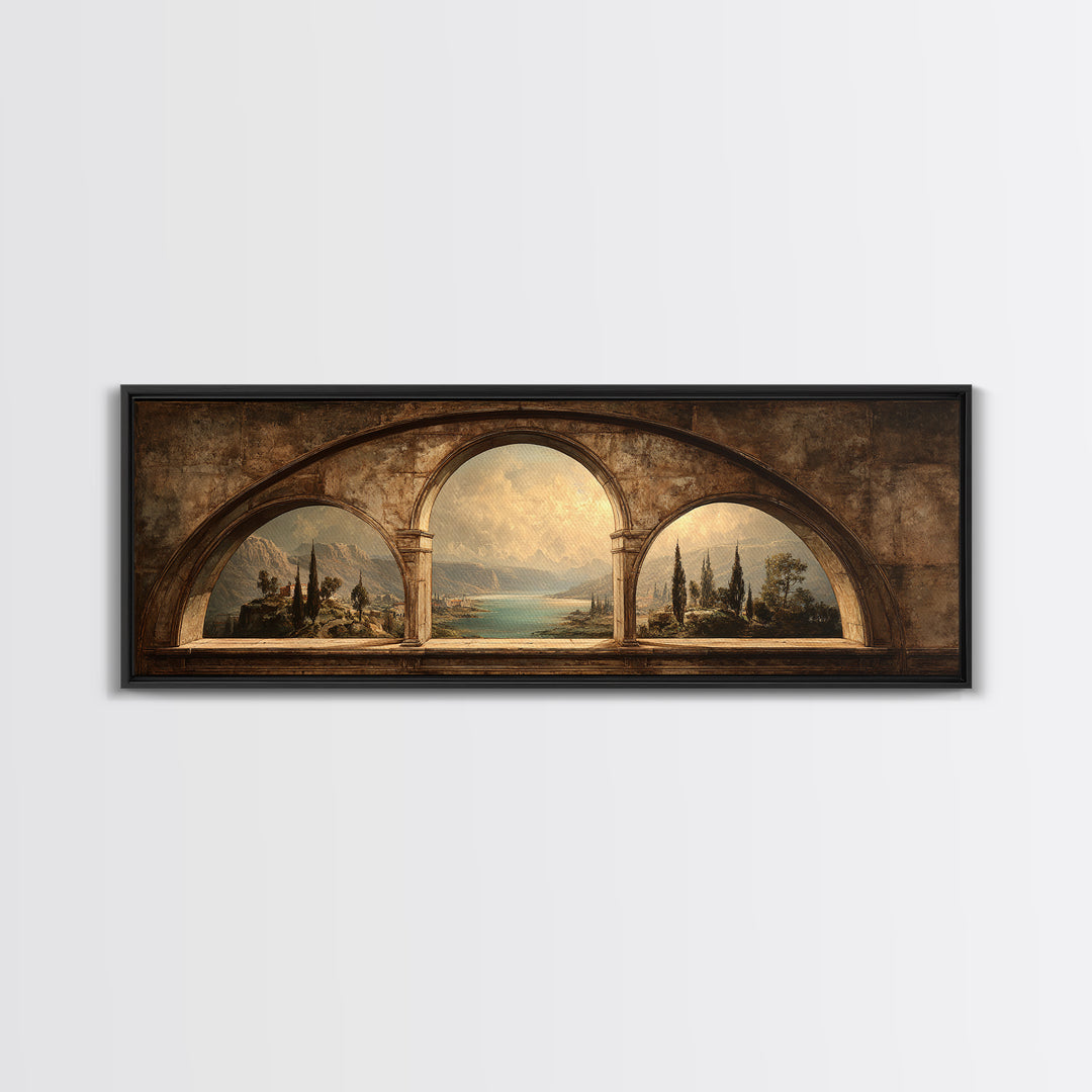 Architectural Arch with Italian Landscape Beyond Canvas Print, Renaissanceinspired Art, Mosaic Wall Art, Living Room Decor, REN-3x1-99