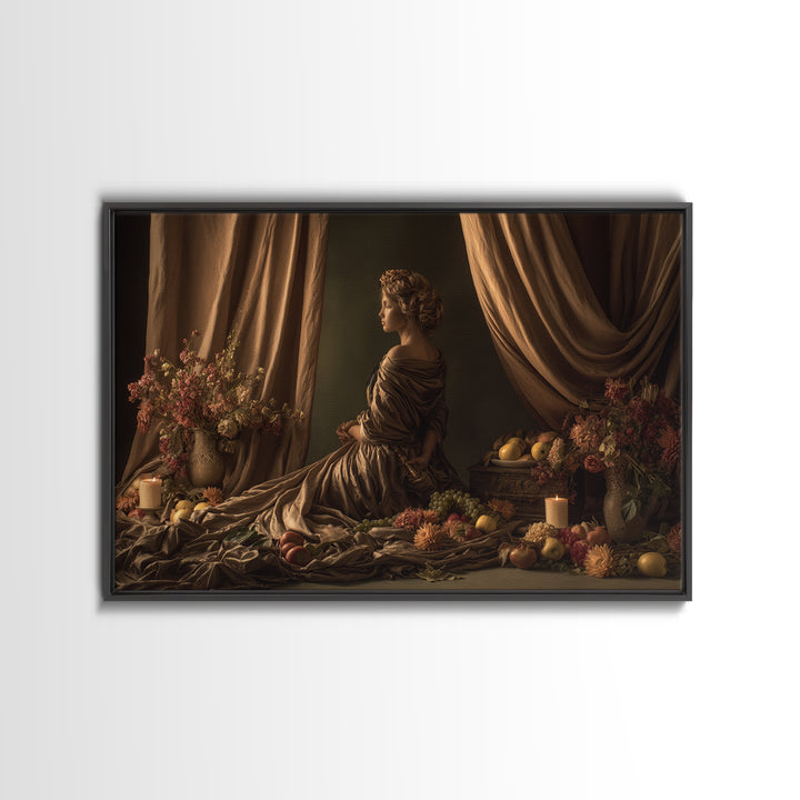 Mythic Goddess in Flowing Drapery Framed Canvas Print, Renaissanceinspired Art, Contemporary Art, Living Room Decor, Classic, REN-3x2-36