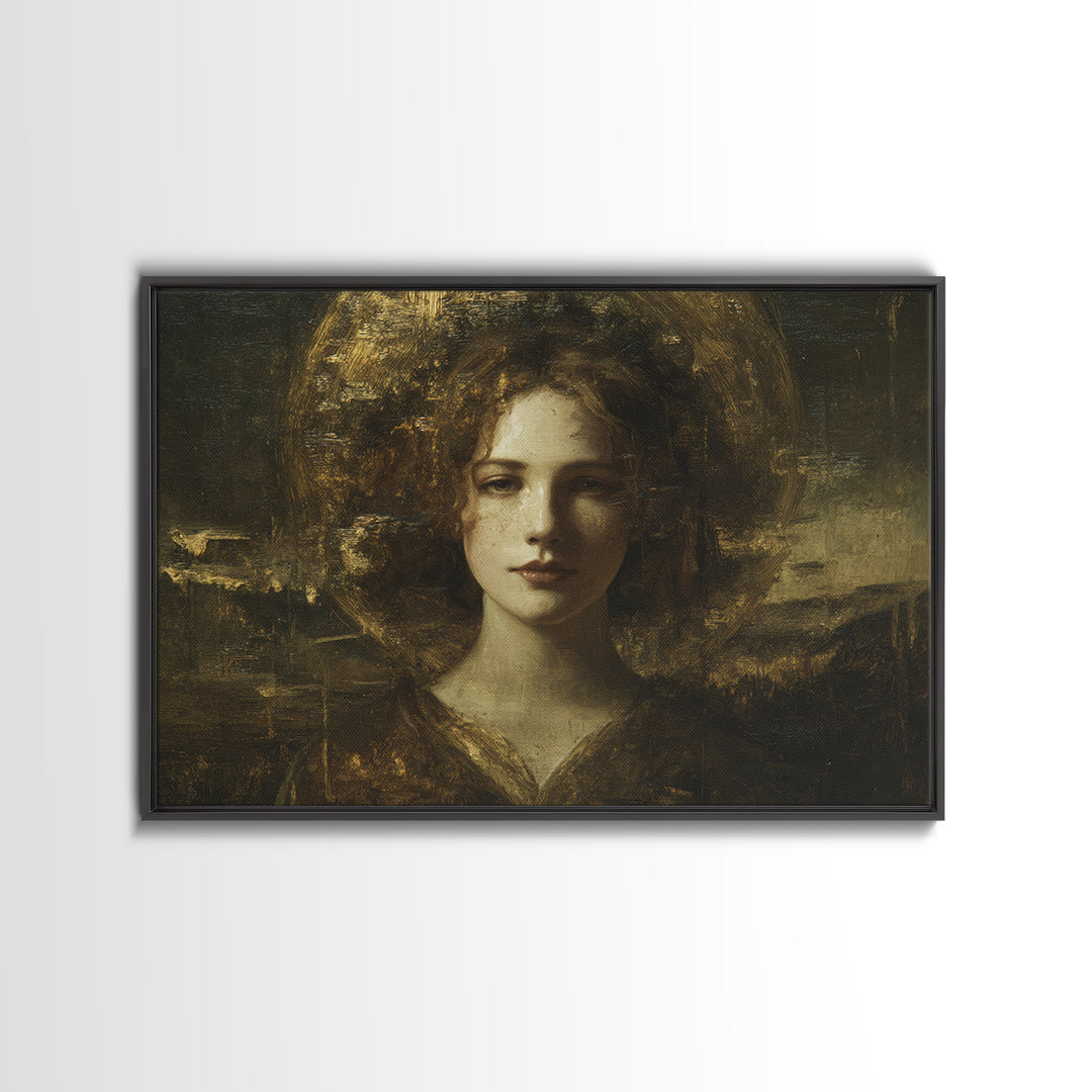Gold Halo Portrait Canvas Print, Renaissanceinspired Art, Digital Print, Living Room Decor, Fine Art, Classic, Living Room Art, REN-3x2-57