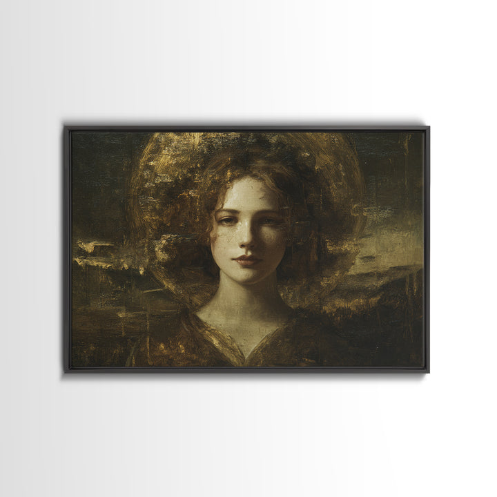 Gold Halo Portrait Canvas Print, Renaissanceinspired Art, Digital Print, Living Room Decor, Fine Art, Classic, Living Room Art, REN-3x2-57