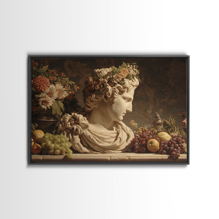 Floral Garland Surrounding a Classical Profile Canvas Print, Renaissanceinspired Art, Canvas Wall Art, Living Room Decor, REN-3x2-74