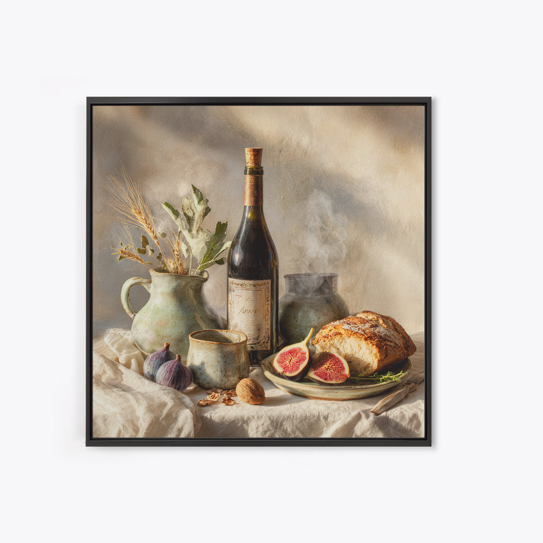 Wine Bottle and Figs Framed Canvas Print, Restaurant Art, Modern Decor, Restaurant Decor, Fine Art, Bistro, Poster, Wall Decor, RES-1x1-1
