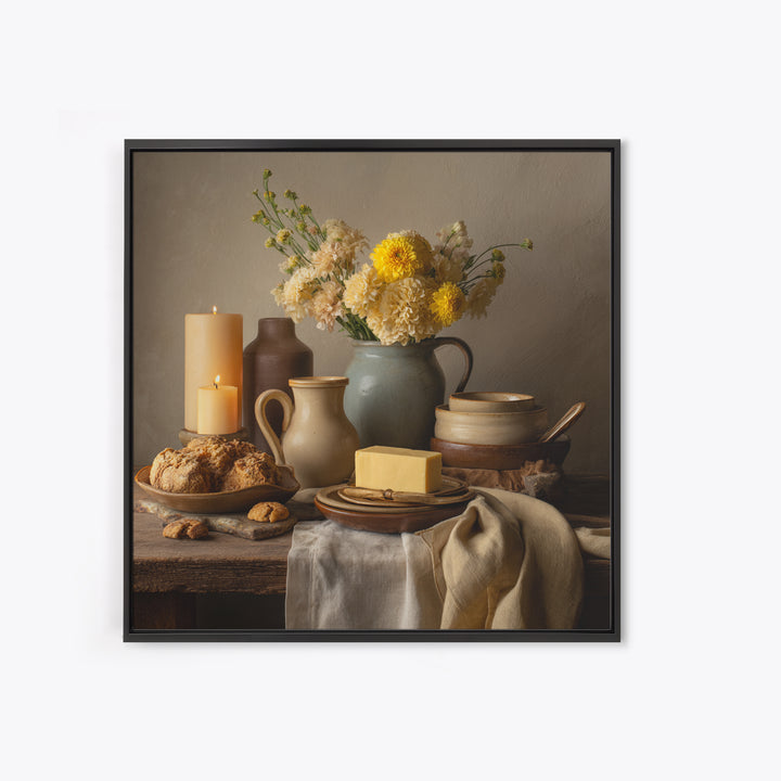 Elegant Table Objects Framed Canvas Print, Restaurant Art, Bedroom Wall Art, Restaurant Decor, Watercolor Art, Bistro, RES-1x1-24