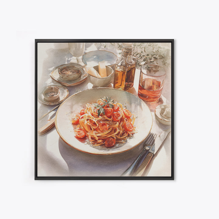 Fresh Pasta with Tomatoes and Basil Canvas Print, Restaurant Art, Cool Wall Art, Restaurant Decor, Fine Art, Bistro, RES-1x1-26