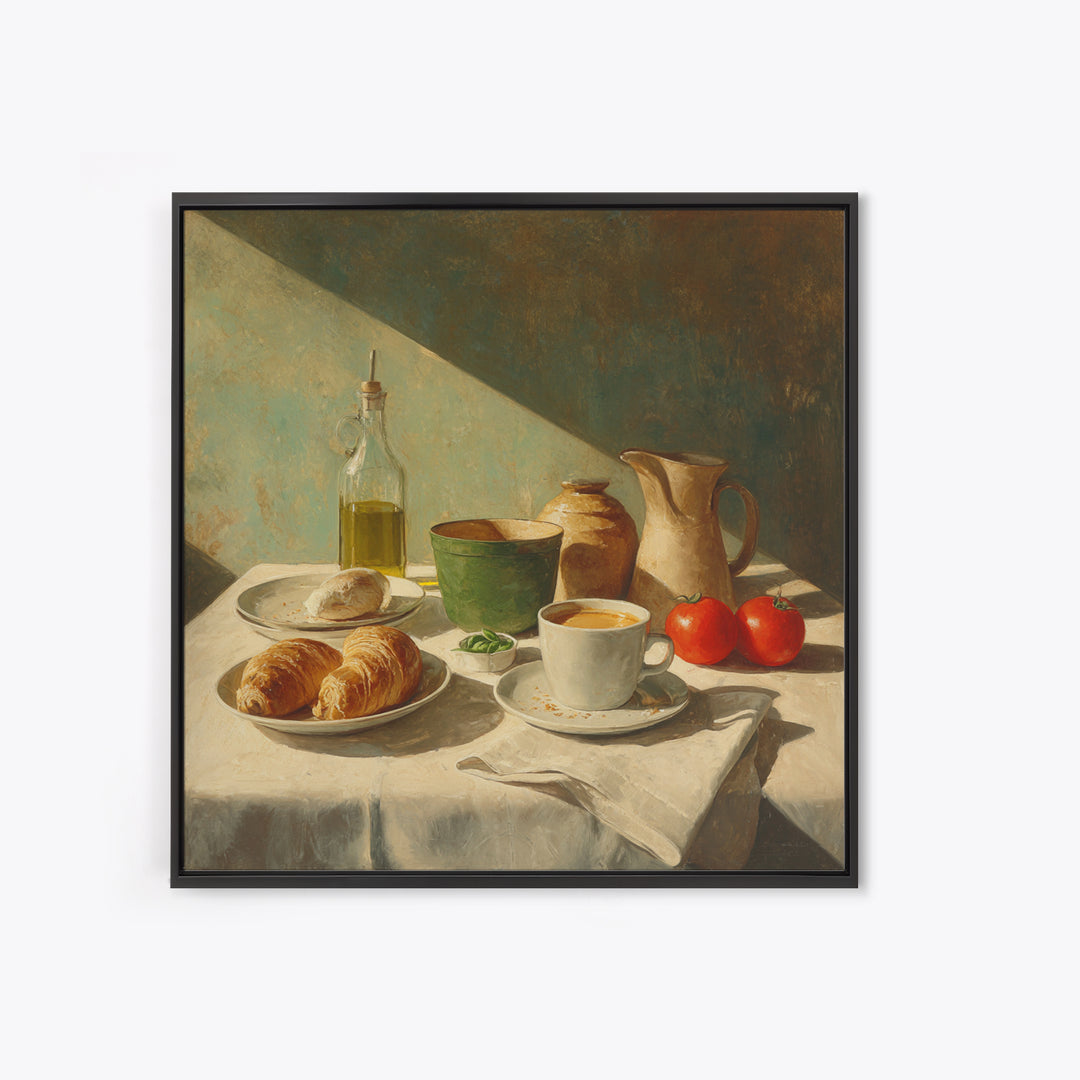 French Bistro Coffee and Croissant Still Life Canvas Print, Restaurant Art, Food Art, Restaurant Decor, Oil Painting, Bistro, RES-1x1-30