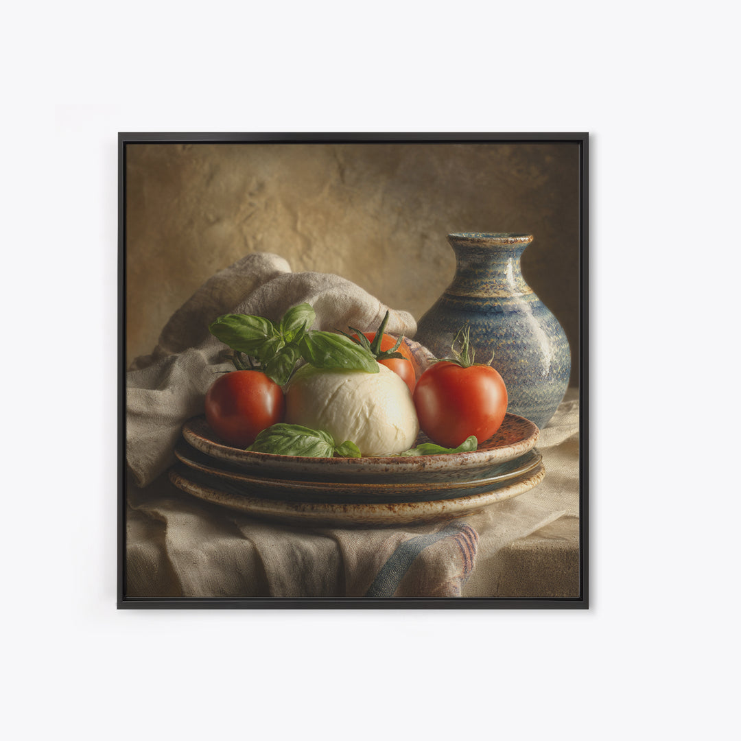 Pizzeria Tomato Basil and Mozzarella Still Life Framed Canvas Print, Restaurant Art, Bar Decor, Restaurant Decor, RES-1x1-34