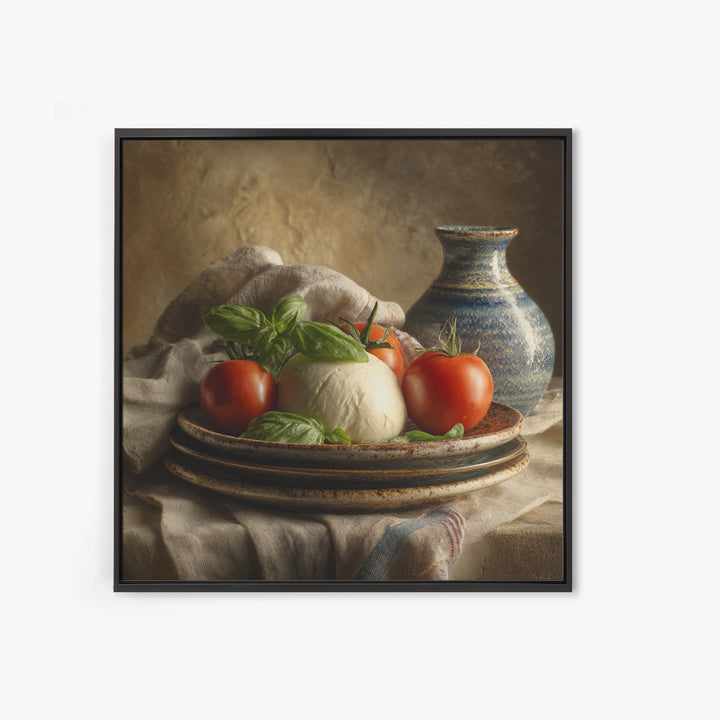 Pizzeria Tomato Basil and Mozzarella Still Life Framed Canvas Print, Restaurant Art, Bar Decor, Restaurant Decor, RES-1x1-34