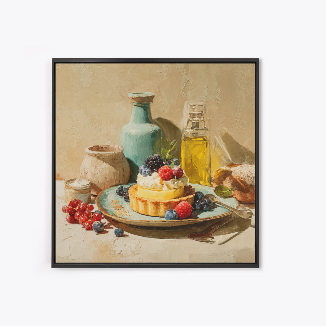 Dessert Tart with Berries and Cream Framed Canvas Print, Restaurant Art, Room Decor, Restaurant Decor, Fine Art, Bistro, RES-1x1-40