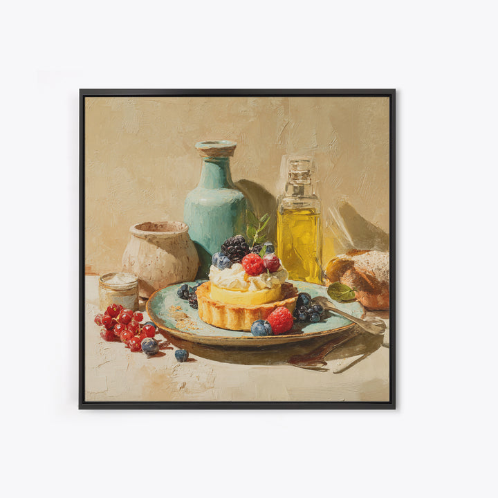 Dessert Tart with Berries and Cream Framed Canvas Print, Restaurant Art, Room Decor, Restaurant Decor, Fine Art, Bistro, RES-1x1-40