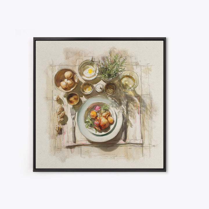 Rooster and Herbs for Farmhouse Restaurant Mood Framed Canvas Print, Restaurant Art, Kitchen Decor, Restaurant Decor, Bistro, RES-1x1-44