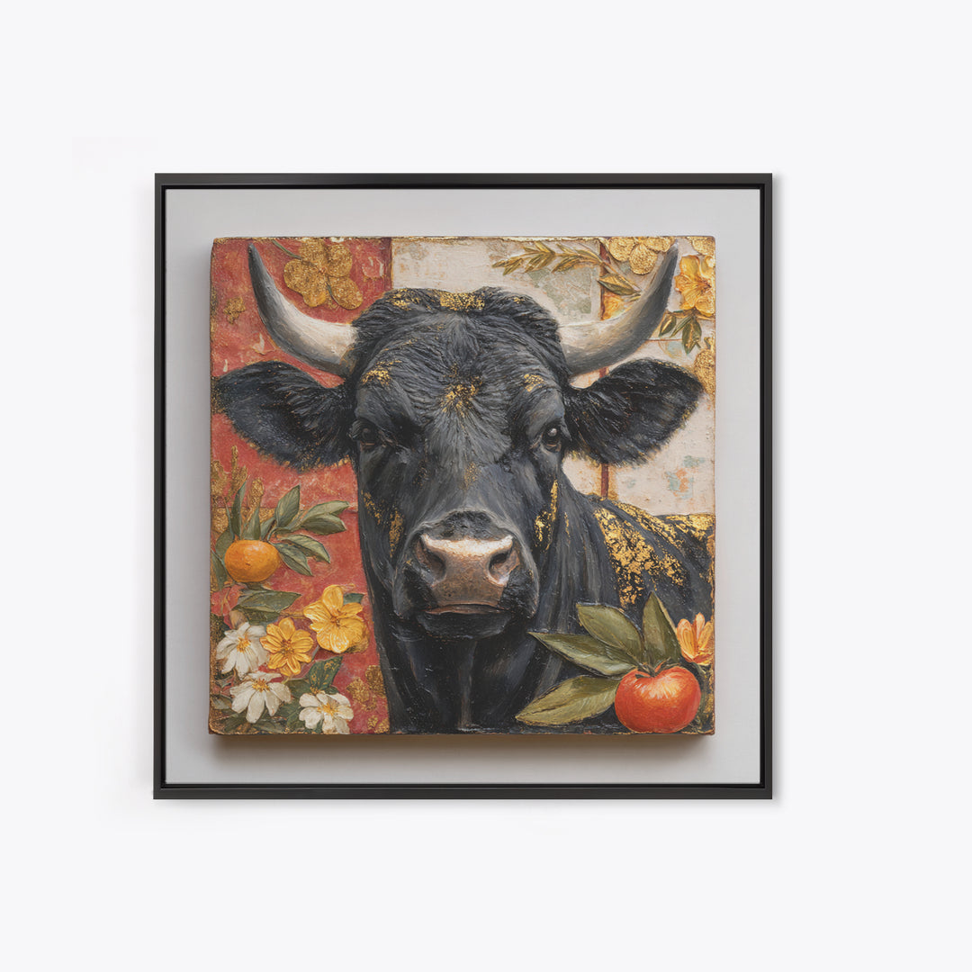 Steakhouse Black and Gold Bull Portrait Canvas Print, Restaurant Art, Bar Decor, Restaurant Decor, Fine Art, Bistro, RES-1x1-55