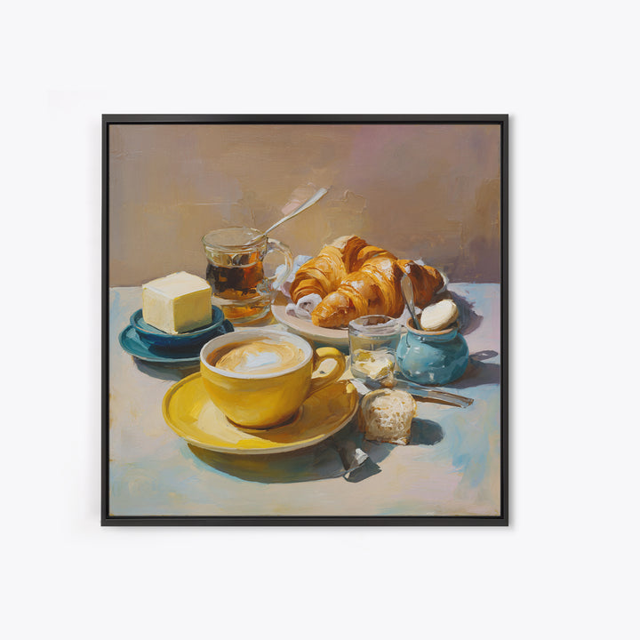 French Bistro Coffee and Croissant Still Life Canvas Print, Restaurant Art, Bedroom Wall Art, Restaurant Decor, Bistro, RES-1x1-6