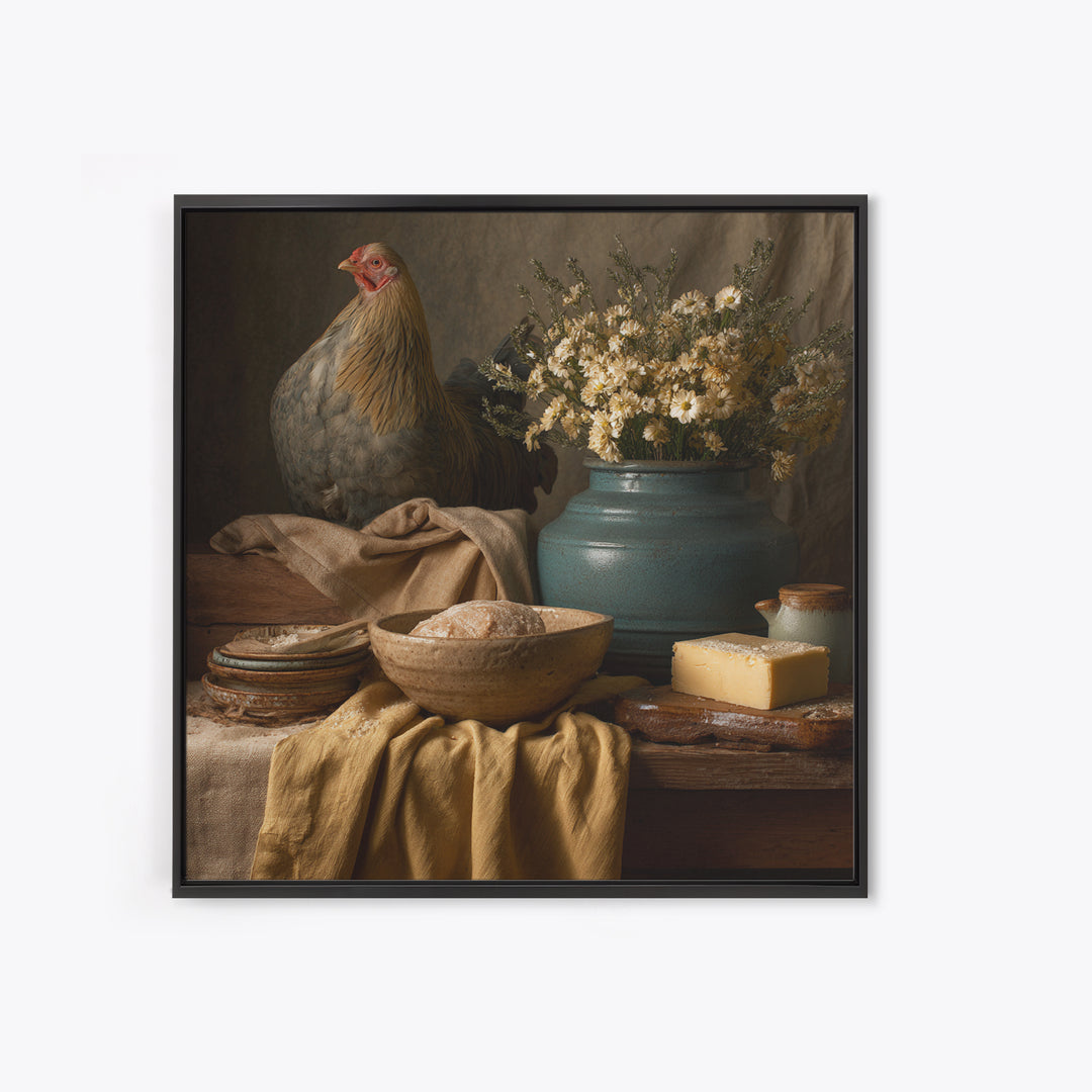 Rooster and Herbs for Farmhouse Restaurant Mood Framed Canvas Print, Restaurant Art, Canvas Print, Restaurant Decor, Bistro, RES-1x1-68